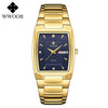 2021 WWOOR Luxury Gold Full Steel Watches Mens Square Quartz WristWatch For Men Sport Waterproof Week and Date Relogio Masculino