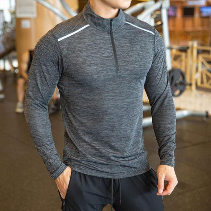 Quick Dry breathable Running Shirt Men Bodybuilding Sport T-shirt Long Sleeve Gym Fitness zipper stand collar Autumn winter - Surprise store