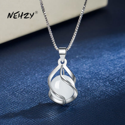 NEHZY 925 Sterling Silver 2021 New Woman Fashion Jewelry High Quality Round Opal Agate Drop Pendant Necklace Length 45CM