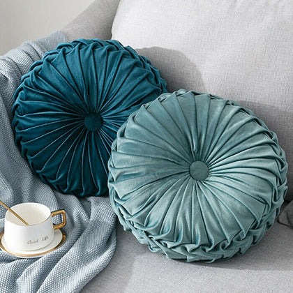 Newest Home Textile Velvet Pleated Round Solid Color Cushion Pouf Throw Home Soft Cushion