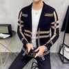 Sweater Jacket Men Fashion High Quality Brand Slim Striped Long Sleeve Suit Collar Cardigan Wool Jacket Coat