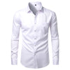 Mens White Bamboo Fiber Dress Shirts Slim Fit Wrinkle Free Casual Shirt Chemise Non Iron Easy Care Elastic Wedding Working Shirt