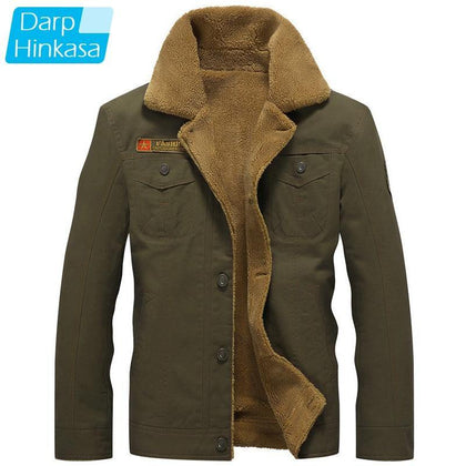 DARPHINKASA 2020 Winter Bomber Jacket Men Air Force Pilot Jacket Warm Men Fur Collar Men Army Tactical Fleece Jacket - Surprise store