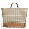 Straw plaid canvas splicing bag rattan portable canvas bag weaving lattice stripe handbag