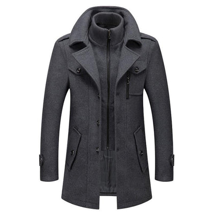 New Men Wool Blends Coats Autumn Winter Solid Color Cold Resistant Men Woolen Overcoat Double Collar Casual Trench Coat Male - Surprise store