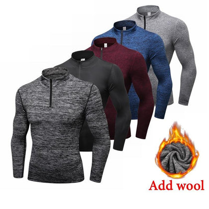 Winter Long Sleeve Zipper Sport Shirt Men , Fitness Tights Quickly Dry Men's Running T shirt Sportswear T-shirts Mens Rashgard - Surprise store