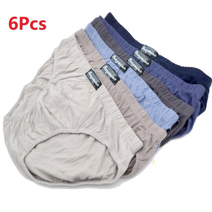 6Pcs/Lot Men'S Underwear Cotton Briefs Comfortable Loose Breathable Mid-Waist Large-Size Fat Young Brief