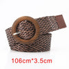 Summer Women Elastic Belt Braided Round Square Wooden Buckle Vintage Bohe Straw Buckle Belt Decorative Dress Belt Knitted Belt