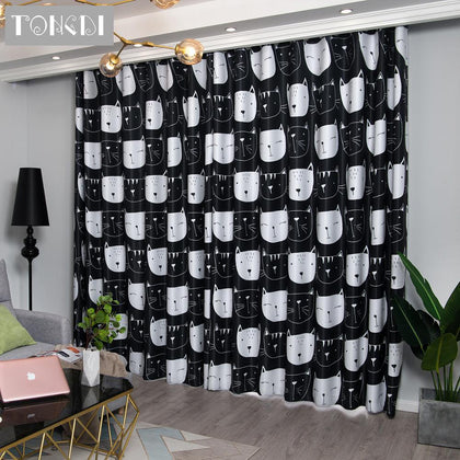 TONGDI Children Blackout Curtains Cartoon Cute Lovely Cats Printing Decoration For French Window Home Parlou Bedroom LivingRoom