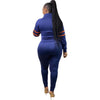 3XL Plus Size Tracksuit 2 Piece Women's Sets Zipper Stand Collar Tops And Jogging Pant Suit Autumn New Dark Blue Sportswear Set