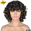 Short Hair Afro Curly Wig With Bangs Loose Synthetic Cosplay Fluffy Shoulder Length Natural Wigs For Black Women Dark Brown 14