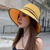 Women Sun Hat Bucket Cap Summer Beach Wide Brim With Chin Strap Foldable Travel Fashion Outdoor UV Protection Double Sided - Surprise store