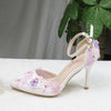 2020 New White Lace Flower wedding shoes with matching bags High heels Pointed Toe Ankle Strap Ladies Party shoe and bag set