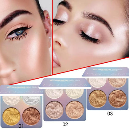 New 4 Colors Highlighter Facial Baking Eyeshadow Bronzers Palette Makeup Glow Repair Face Contour Shimmer Powder Palette TSLM2