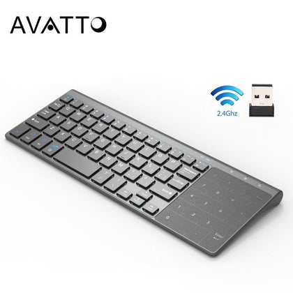 AVATTO Thin 2.4GHz USB Wireless Mini Keyboard with Number Touchpad Numeric Keypad for Android windows Tablet, Desktop, Laptop,PC - Surprise store