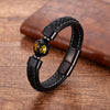 Trendy Genuine Leather Bracelets Men Stainless Steel Clasp Charm Bracelet For Male 6 Style Natural Tiger Eye Lava Stone Jewelry