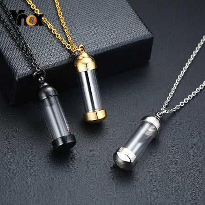 Vnox Can Open Hollow Tube Necklaces for Women Men Urn Ashes Cremation Memorial Pendants Stainless Steel Unisex Gifts Jewelry
