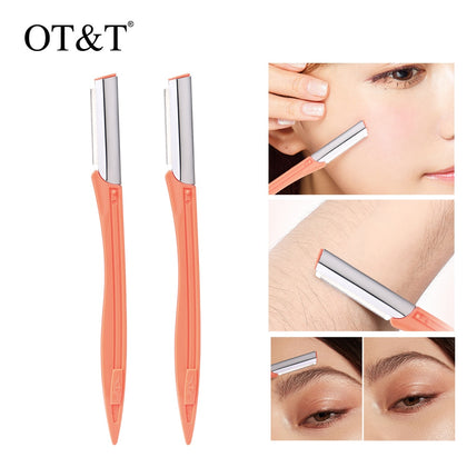 OT&T 2pcs Eyebrow Shaver Eyebrow Trimmer Shaper Makeup Knife Portable Facial Hair Remover Blade Razor Eyebrow Razor For Women's