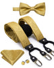 Hi-Tie Silk Adult Men's suspenders Set Leather Metal 6 Clips Braces Gold Brown Floral Vintage Men Fashion Wedding Suspenders Men