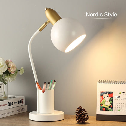 Nordic Iron Art LED Fashion Simple Desk Lamp Eye Protection Dimming Metal Pen Holder Table Lamp Living Room Bedroom Home Decor