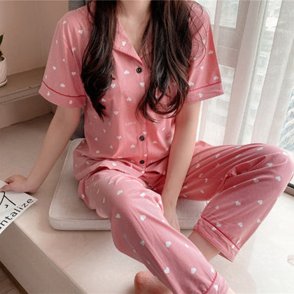 Pyjamas women short sleeve long pant summer sleepwear pajamas set cute cartoon cotton pijamas suit new home clothes 15 styles