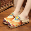 Colorful Rainbow Women Casual Linen Knitted Handmade Mules Slippers Retro Vegan Summer Ladies Canvas Comfortable Shoes