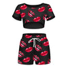 2021 Pajama Sets Sexy Lips Print Women Pajamas With Pants+Short Sleeve Sleepwear Pijama Nightie Home Clothes Pyjama Pour Femme