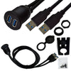 USB 2.0 Port Male to Female Extension Cable Waterproof Flush Mount Dual USB Dock Adapter Dashboard Pan for Car Motorcycle