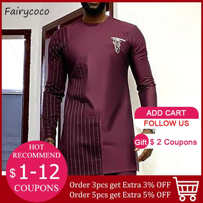 2021 African Men Shirt Mid Length T-shirts Round Neck Long Sleeve Tops Male Spring Traditional Pullover Plus Size Slim Dashiki