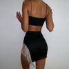 Women's Sexy 2Pcs Sets Party Clubwear Outfits Spaghetti Straps Crop Top Camis+Sequin Diamond Tassel Skirt 2020 Summer Bodycon - Surprise store