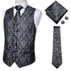 Hi-Tie 11 Kinds Silk Men's Waistcoat and Tie Set Business Wedding Vests With Necktie Hankerchief Cufflinks Floral Paisley Slim