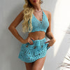 Sexy Knitted Bikini Thong Bathing Suit Women High Waist Crochet Swimsuit With Skirt Shell Hollow Out Swimwear