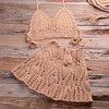 Sexy Knitted Bikini Thong Bathing Suit Women High Waist Crochet Swimsuit With Skirt Shell Hollow Out Swimwear