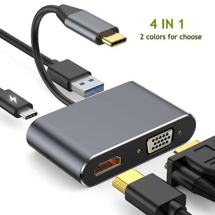 4-in-1 Audio Video Adapter USB Type-C to HDMI 4K Converter with HDMI+VGA+PD+USB3.0 Interface Fast Charger for Macbook pro - Surprise store