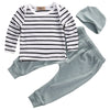 AA NEW Arrive Autumn 3PCS striped Set Newborn Kids Baby Boys Girls Outfits Clothes T-shirt +Pants Legging+Hat