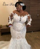 Long Sleeves Illusion tulle Lace Mermaid Wedding Dress 2021 NEW Plus Size Vintage beaded Wedding Dresses Women W0560