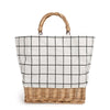 Straw plaid canvas splicing bag rattan portable canvas bag weaving lattice stripe handbag