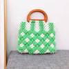 Wooden portable female summer diamond-shaped cotton handbag pure hand-woven beach bag