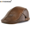BUTTERMERE Men Beret Hat Real Leather Flat Cap Sheepskin Autumn Winter Male Brown