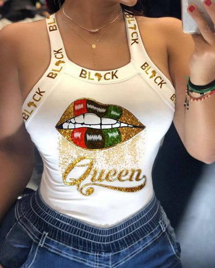 Summer Women Tank Top Casual Sleeveless Vest Tops Thick Strap Butterfly Queen print Backless Bowknot Design Sporty Top Tank Tops