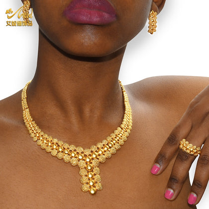 Jewelery Set Rings Jewelry Gold Plated Fashion Jewelries Women Bridal Wedding Dubai African Chokers Necklace Earrings Nigeria