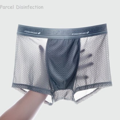 2021 Men'S Underwear Man Boxer Summer Ice Network Mesh Breathable Sexy Youth Boxer Bamboo Ventilate Shorts Four shorts Cosy