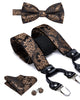 Hi-Tie Silk Adult Men's suspenders Set Leather Metal 6 Clips Braces Gold Brown Floral Vintage Men Fashion Wedding Suspenders Men