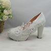 BaoYaFang White Flower Pumps New arrival womens wedding shoes Bride High heels platform shoes for woman ladies party dress shoes