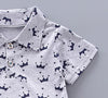 Baby Boy Clothing Sets Summer Toddler Boys Short Sleeve Crown Pattern Shirt Tops+ Denim Pants Kids Clothes Set Newborn Outfits