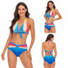 S-5XL Plus Size Neon Striped Bikini Set Push Up Women High Waist Halter Beach Swimwear Retro Bowknot Bathing Suit Swimming Suit - Surprise store