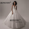 BEPEITHY Deep V Neck Lace Wedding Dress 2021 Ball Gown Bridal Court Train Sleeveless Women Indian Ivory Wedding Bouquet Gown New