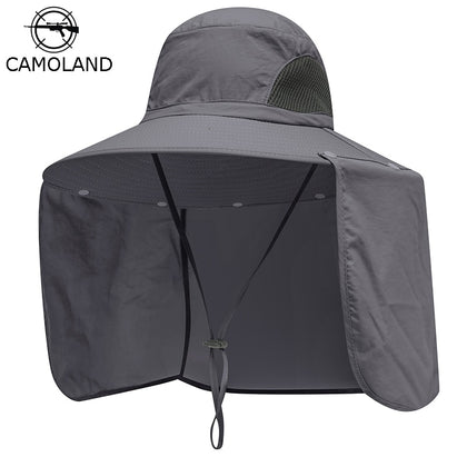CAMOLAND 2 IN 1 Summer UPF50+ Sun Hats Women Mens Waterproof Fishing Hat With Neck Flap Hiking Cap Outdoor Bucket Hat