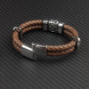 MingAo Punk316l Stainless Steel Irregularly Cracked Bead Bracelet Genuine Braided Leather Male Bracelets & Bangles Men's Jewelry