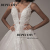 BEPEITHY Deep V Neck Lace Wedding Dress 2021 Ball Gown Bridal Court Train Sleeveless Women Indian Ivory Wedding Bouquet Gown New